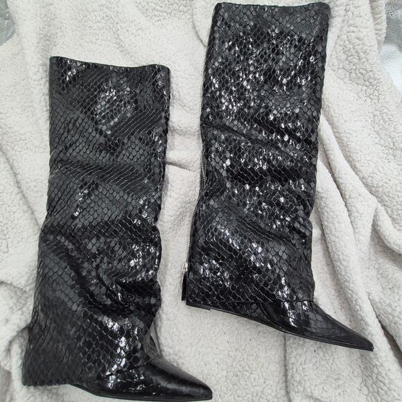 NEW Steve Madden Paley snake embossed boot in black Womens size 8M - Picture 2 of 7